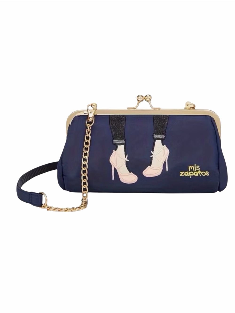 Mis Zapatos Embroidered Clutch Bag With Removable Crossbody Strap In Blue NWT